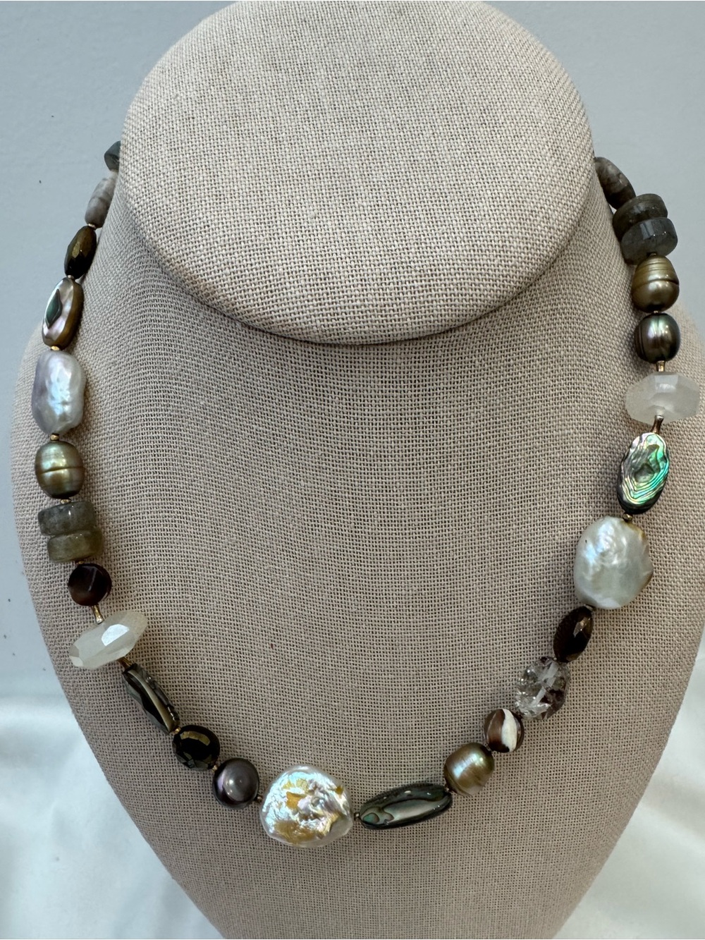 Chan Luu Freshwater Pearl Abalone Labradorite Mixed Gemstone Necklace Boho